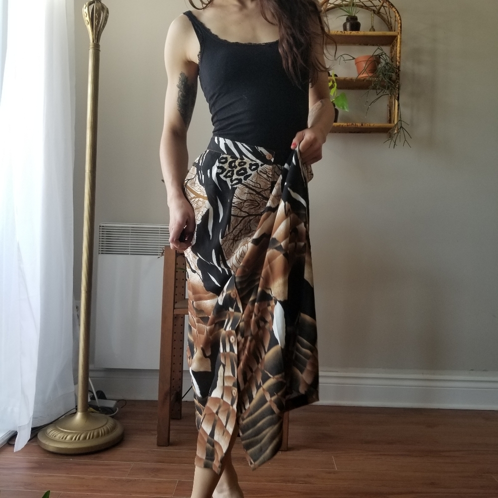 3/25$ Animal Safari African Print Maxi Skirt Flowy